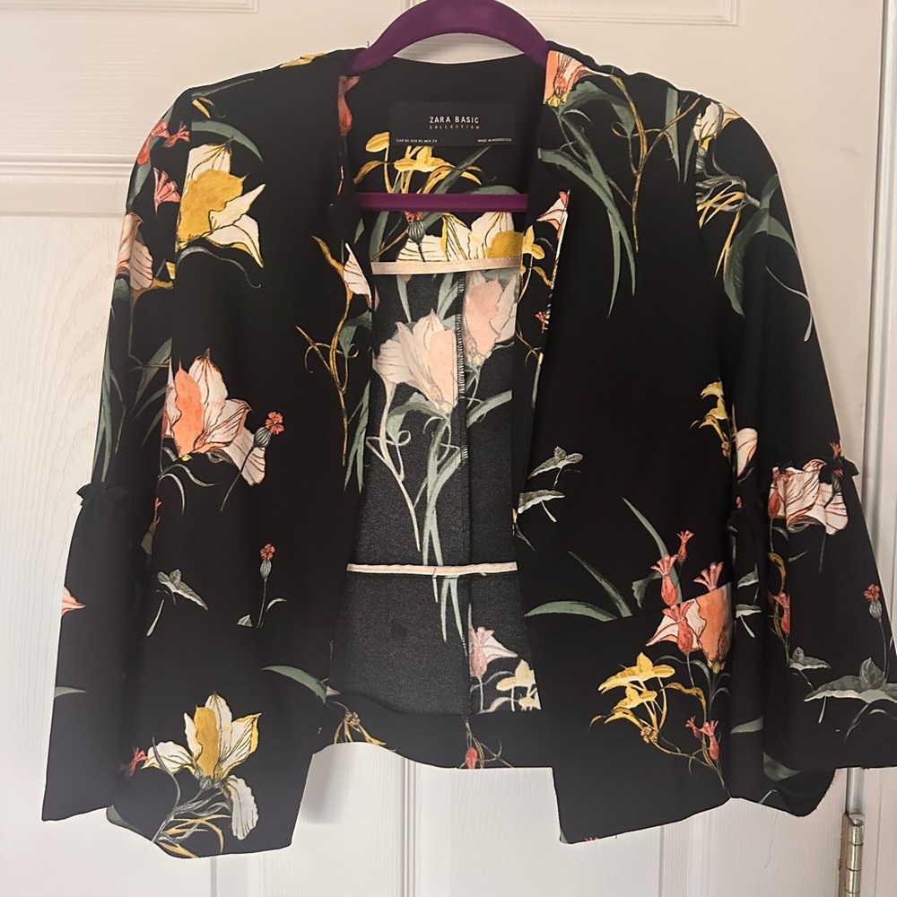 Zara Black Multicolor Floral Women's Blazer